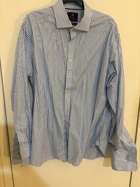 M&S Collection Luxury Dress Shirt Blue White Striped Size 17½ Regular Fit